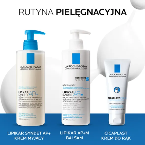 Zestaw La Roche Posay Lipikar, Syndet AP+, krem myjący uzupełniający poziom lipidów, przeciw podrażnieniom skóry, 400 ml + Baume AP+Max, balsam o potrójnym działaniu, 400 ml