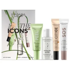 Zestaw Madara The Icons Set Light, woda micelarna, 50 ml + rozjaśniająca maska z kwasamia AHA, 17 ml + krem do twarzy, 15 ml + krem CC SPF15, 15 ml