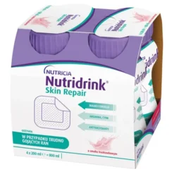 Zestaw Nutridrink Skin Repair, smak truskawkowy, płyn, 4 x 200 ml + Nutridrink Skin Repair, smak czekoladowy, płyn, 4 x 200 ml