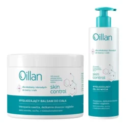Zestaw Oillan Skin Control, wygładzający żel do mycia do twarzy i ciała, 400 ml + wygładzający balsam do ciała i twarzy, 500 ml
