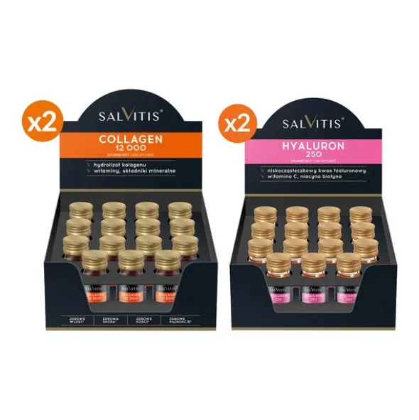 Zestaw Salvitis Hyaluron 250, 30 ml x 30 szt. + Salvitis Collagen 12000, 30 ml x 30 szt.