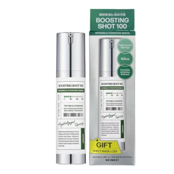 Zestaw Skin627 Boosting Shot 100 + Cica with Green Tea Sheet Mask, serum, 50 ml + maseczka, 22 ml