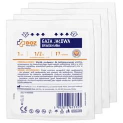 Zestaw 4x DOZ PRODUCT, gaza jałowa, bawełniana, 17-nitkowa, 1/2 m2, 1 szt.