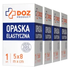 Zestaw 4x DOZ PRODUCT Opaska elastyczna tkana z zapinką, 5 m x 8 cm, 1 szt.