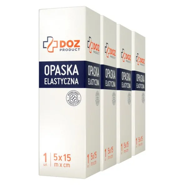 Zestaw 4x DOZ PRODUCT Opaska elastyczna tkana z zapinką, 5 m x 15 cm, 1 szt.