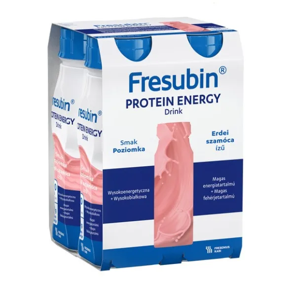 Zestaw 4x Fresubin Protein Energy Drink, płyn o smaku poziomkowym, 4 x 200 ml