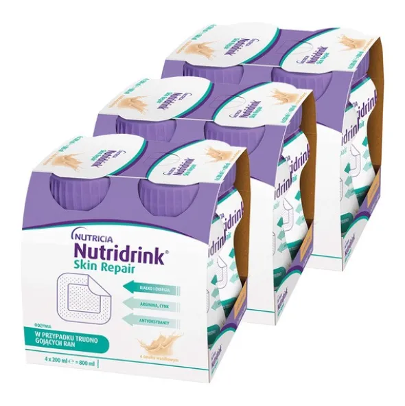 Zestaw 3 x Nutridrink Skin Repair, smak waniliowy, płyn, 4 x 200 ml