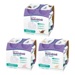 Zestaw Zestaw Nutridrink Skin Repair, smak truskawkowy, płyn, 4 x 200 ml + smak waniliowy, płyn, 4 x 200 ml + smak czekoladowy, płyn, 4 x 200 ml