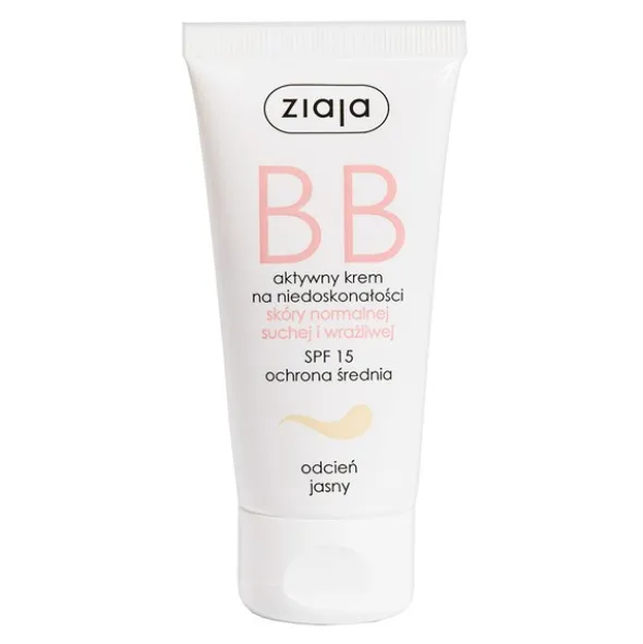 Ziaja BB, aktywny krem na niedoskonałości, skóra normalna/sucha/wrażliwa, odcień jasny, 50 ml