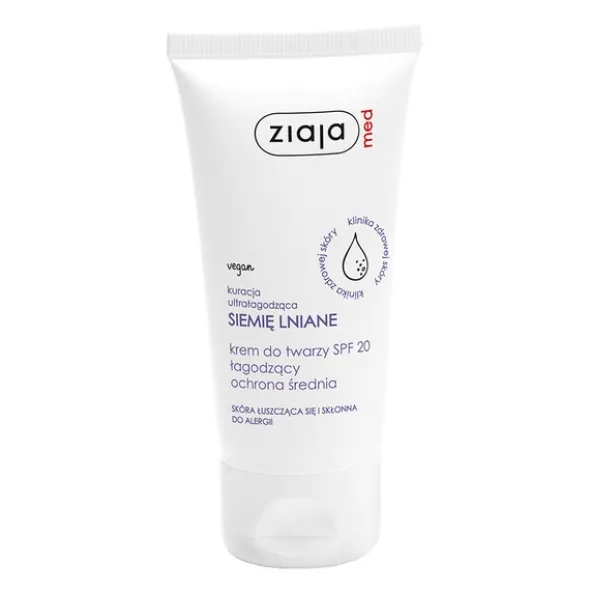 Ziaja Med Siemię lniane, krem do twarzy łagodzący, SPF20 ochrona średnia, 50 ml