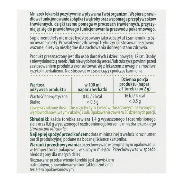 ZIELNIK DOZ Mniszek lekarski, zioła do zaparzania, 2 g, 30 saszetek